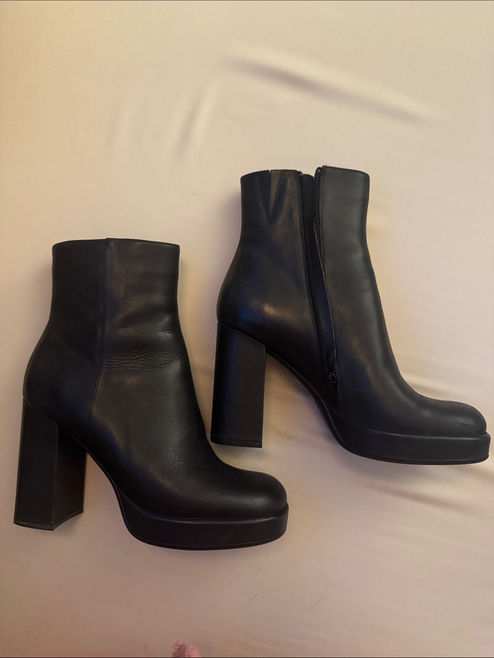 Jeffrey Campbell Black Leather Platform Block Heel Ankle Boots